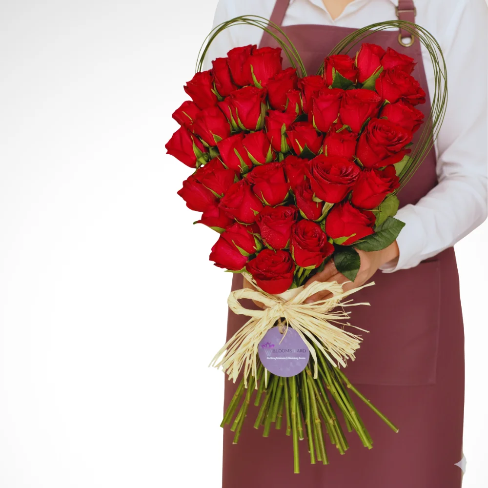 Thinking of you - 40 Red Rose heart shape hand bouquet